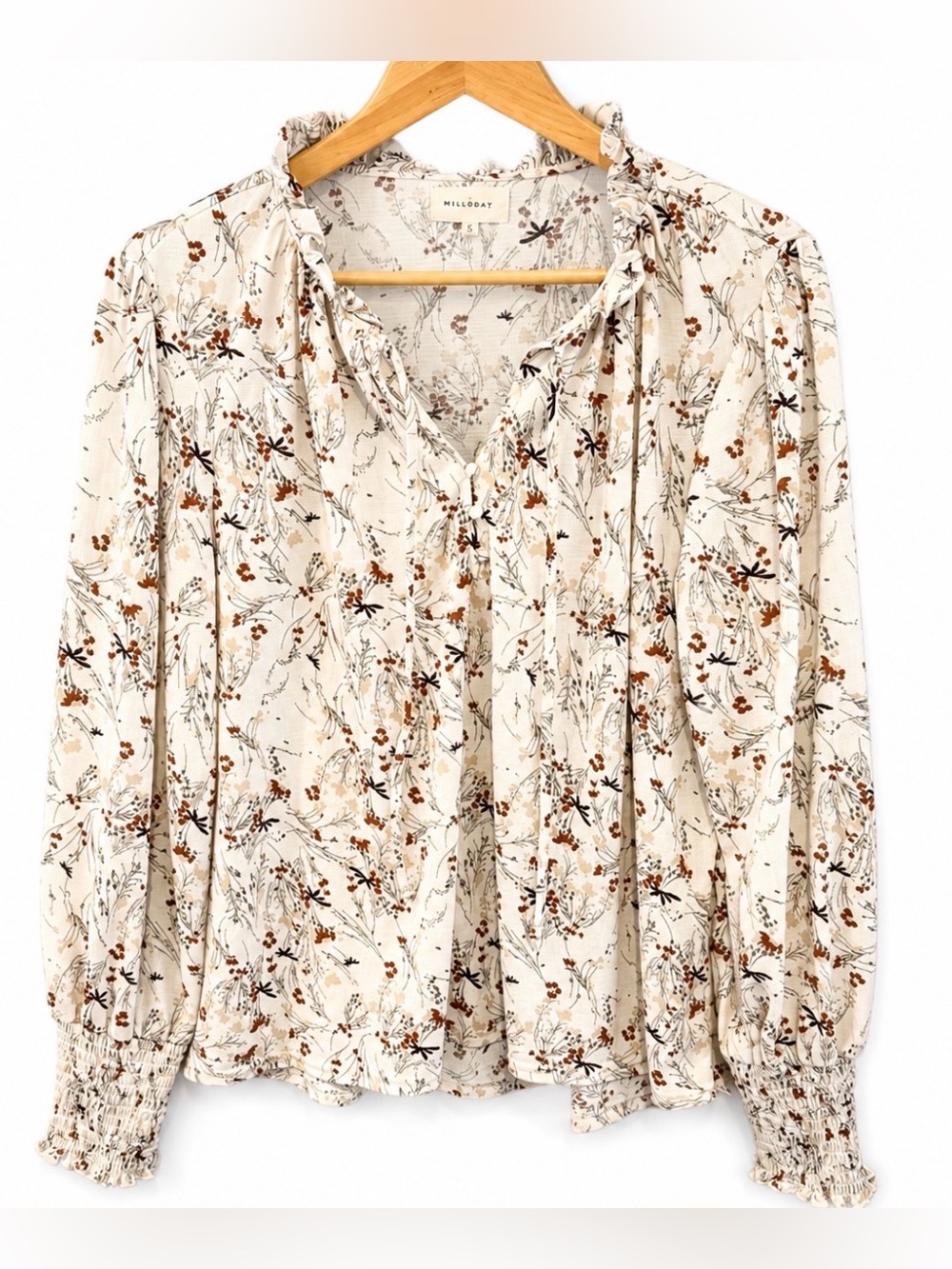 Melloday Cream Floral Print Women's Top Pre-owned XL Grandmacore